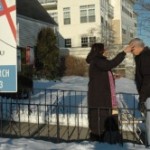 Rev. Karen distributing ashes, Ash Wednesday, 2013